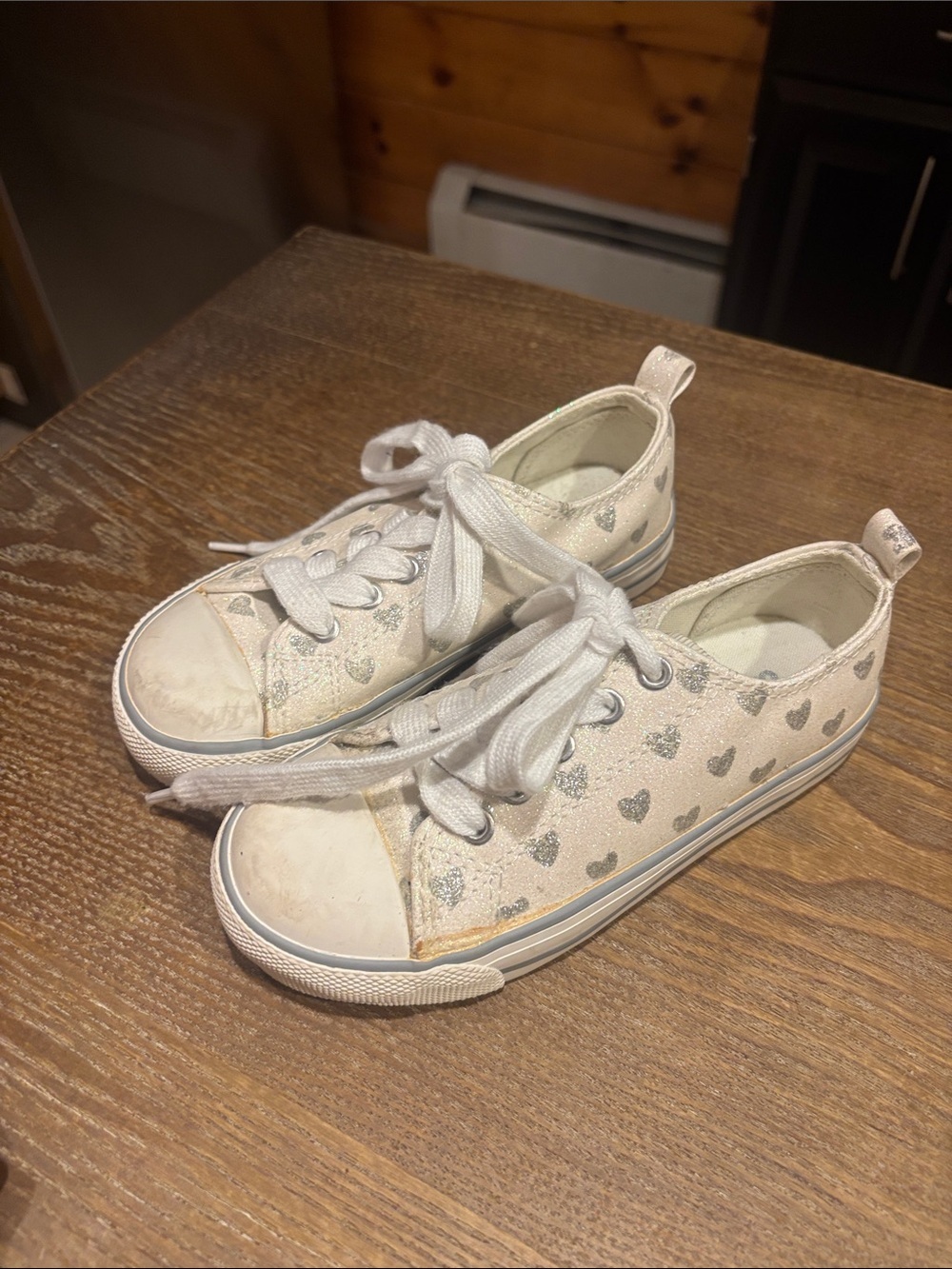 Old Navy White Canvas Sneakers with Silver Heart Accents